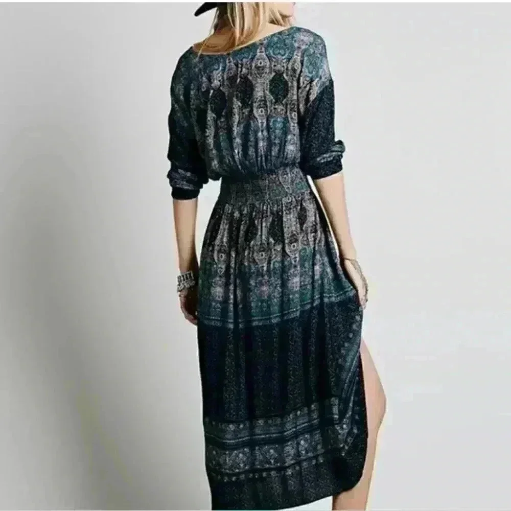 Free people reversible maxi greenish/ blue dress